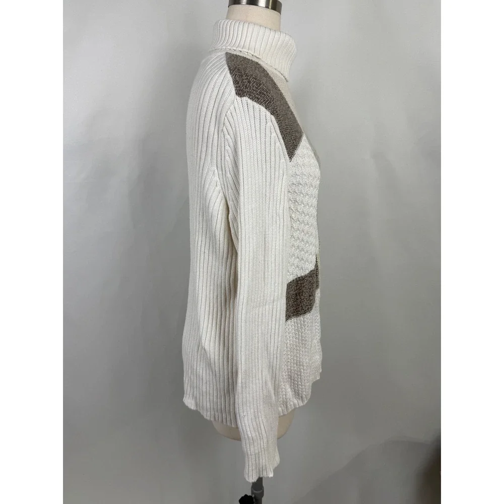 Liz&Co 1X Chunky Patchwork‎ Turtleneck Plus Sweater Cozy Neutral Holiday Casual